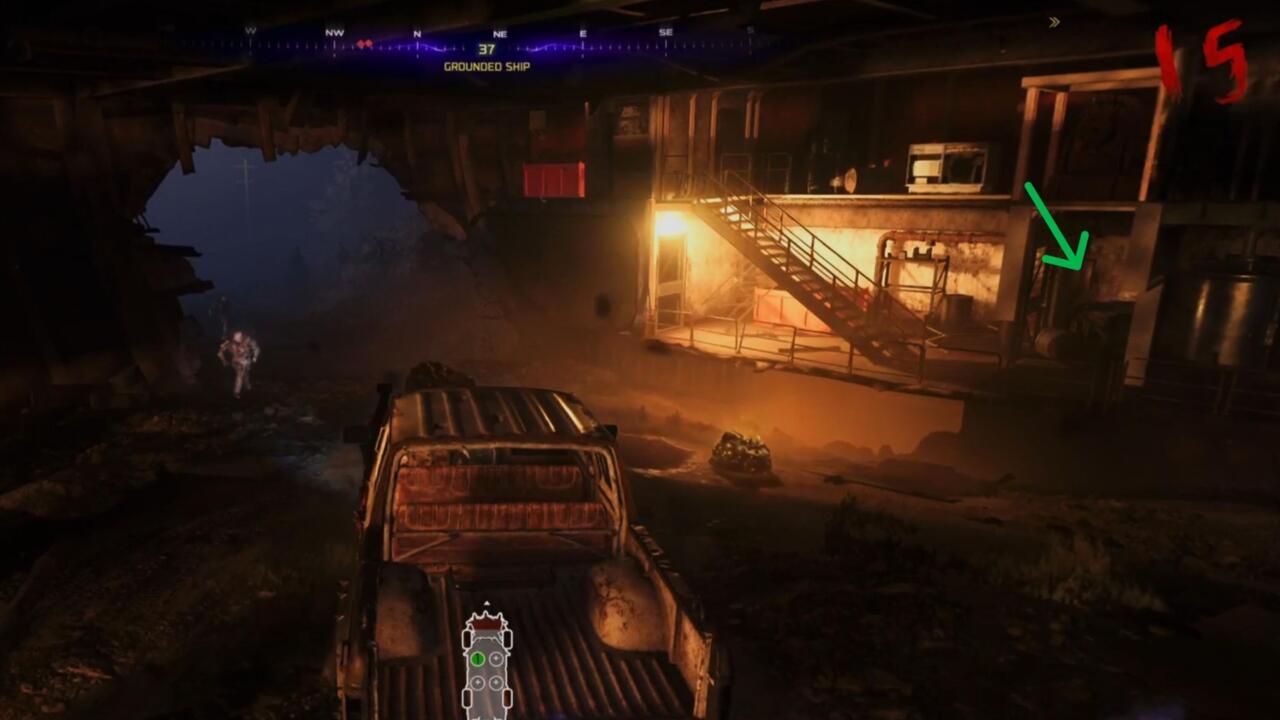 Green key spawn location underneath Grounded Ship