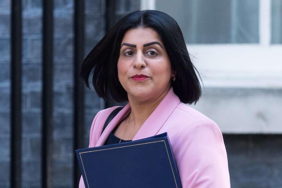 Shabana Mahmood in a pink blazer and black top carrying a navy blue folder.